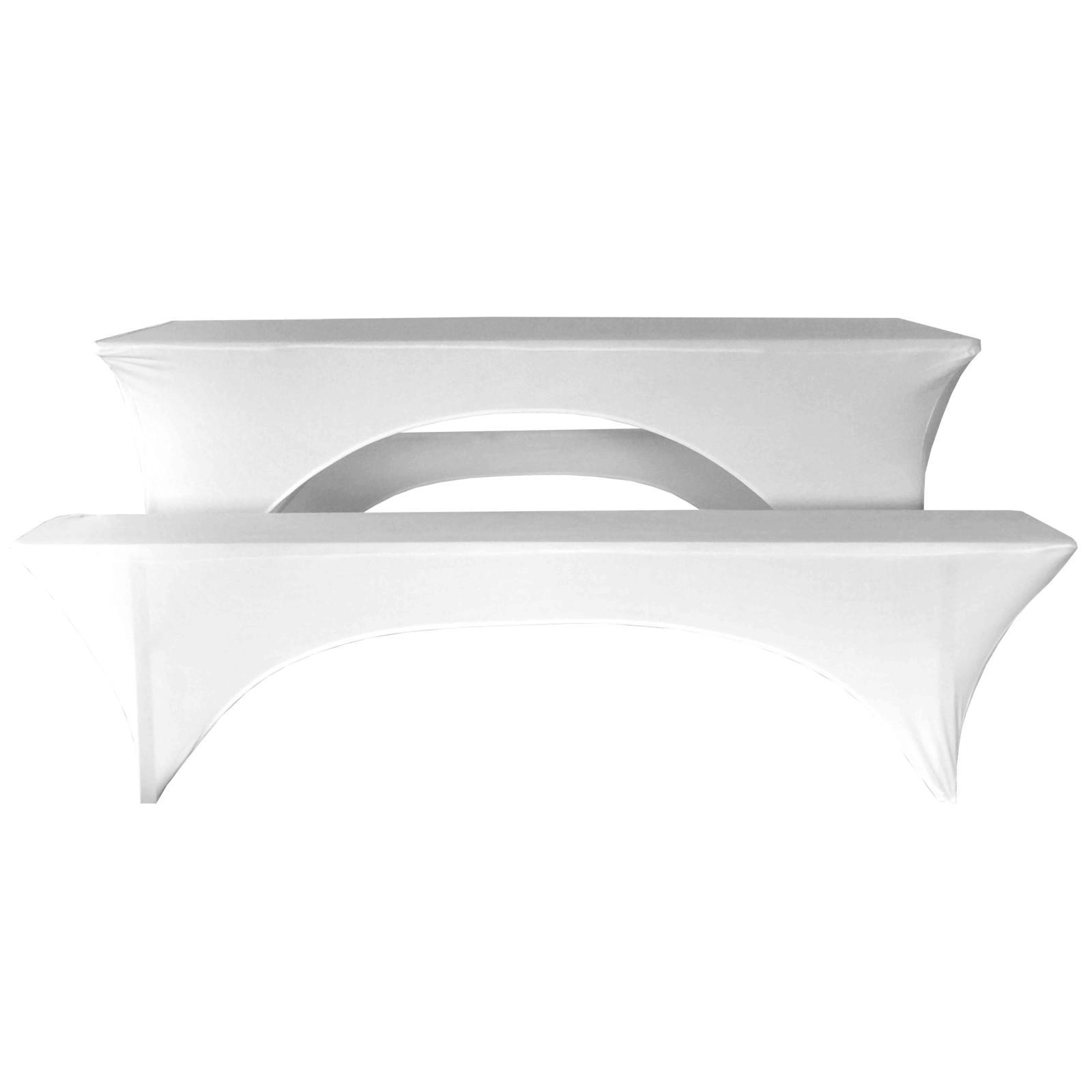 Nappe housse de table et bancs pliants en bois 8 places blanche