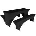 Nappe housse de table et bancs pliants en bois 8 places noire