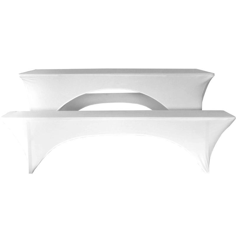 Nappe housse de table et bancs pliants en bois 8-10 places blanche