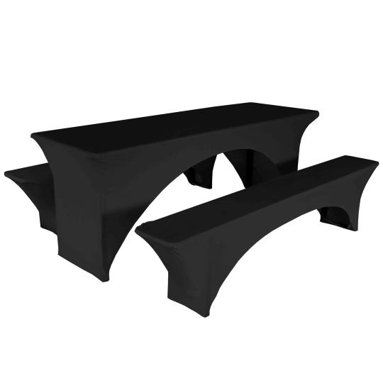 Nappe housse pour table et bancs pliants en bois 10 places noire
