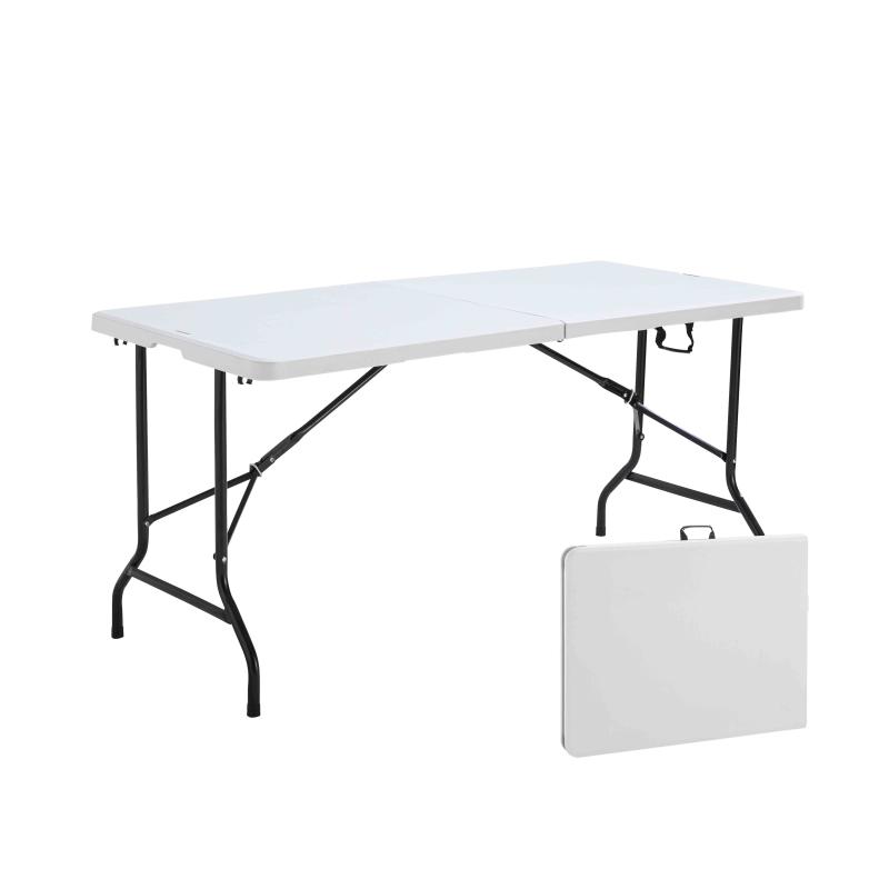 Table pliante blanche de 6 places en PEHD et acier noir