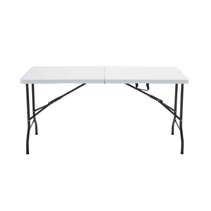 Table pliante blanche de 6 places en PEHD et acier noir