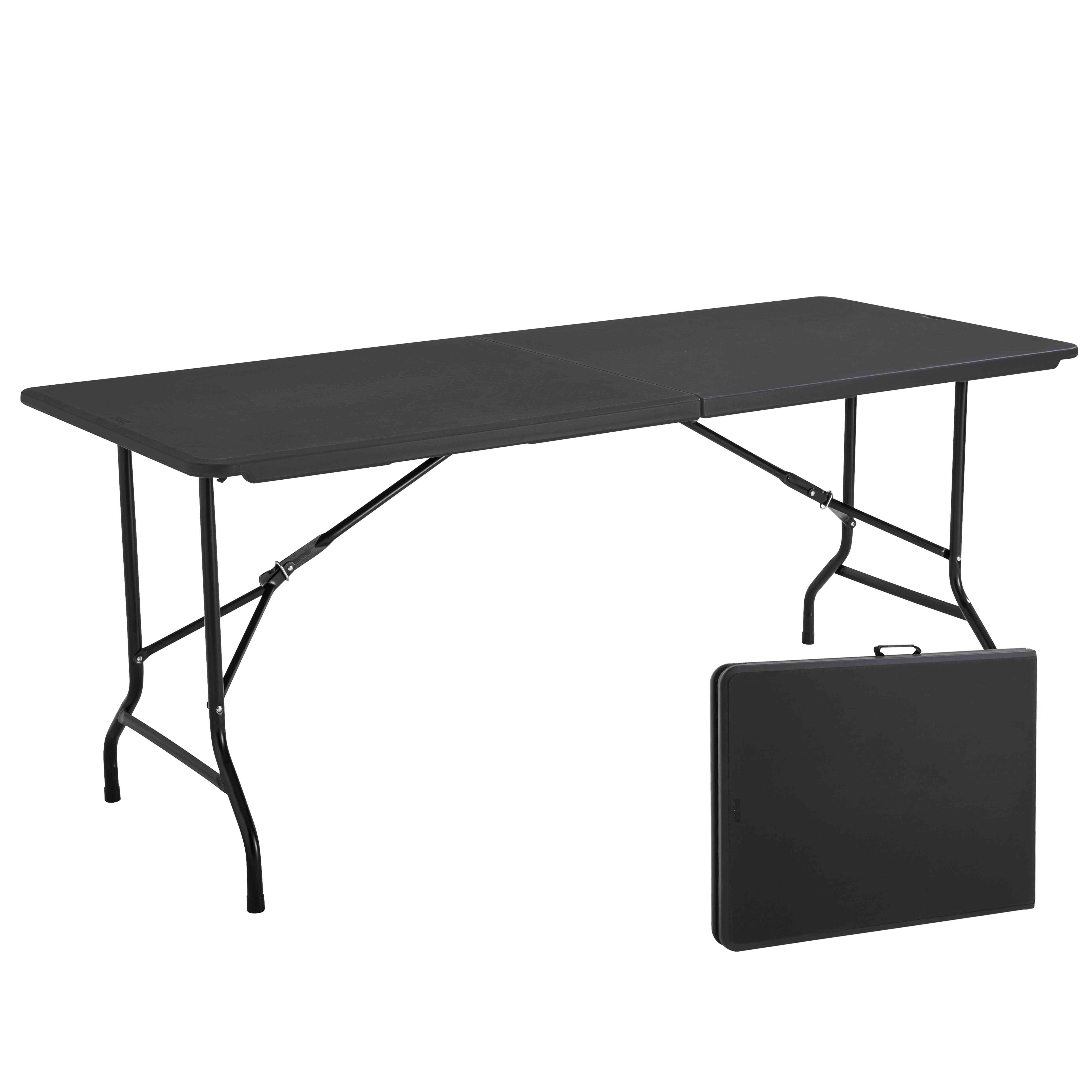 Table pliante noire 180x75 cm en plastique PEHD 8 places format valise