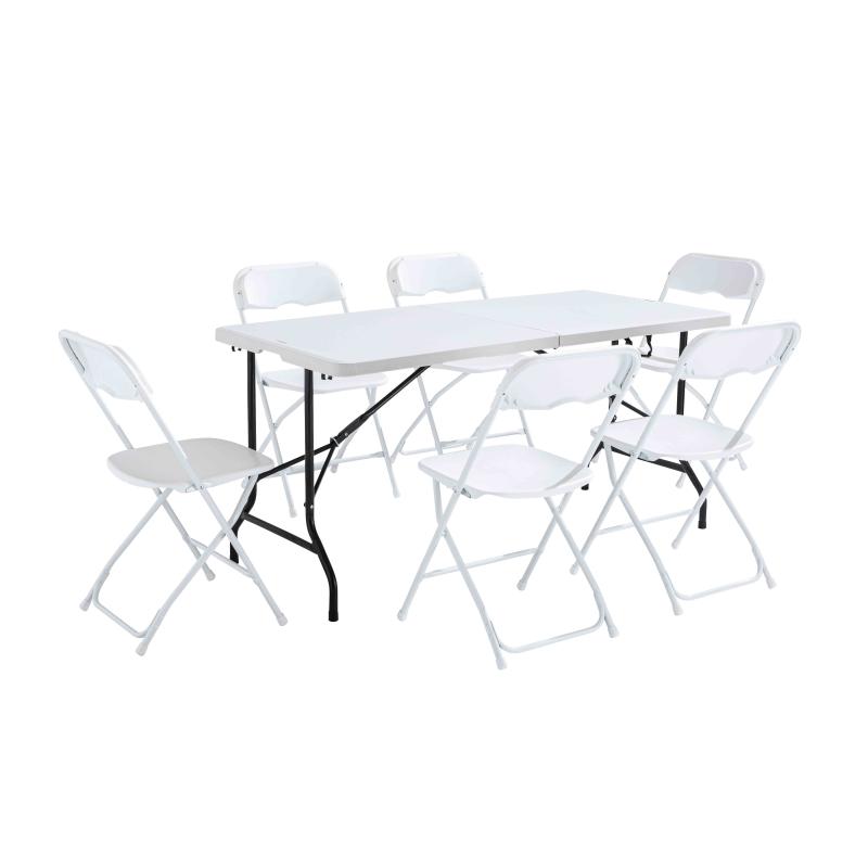 Table de 152 cm et 6 chaises pliantes en PEHD blanc | Mobeventpro