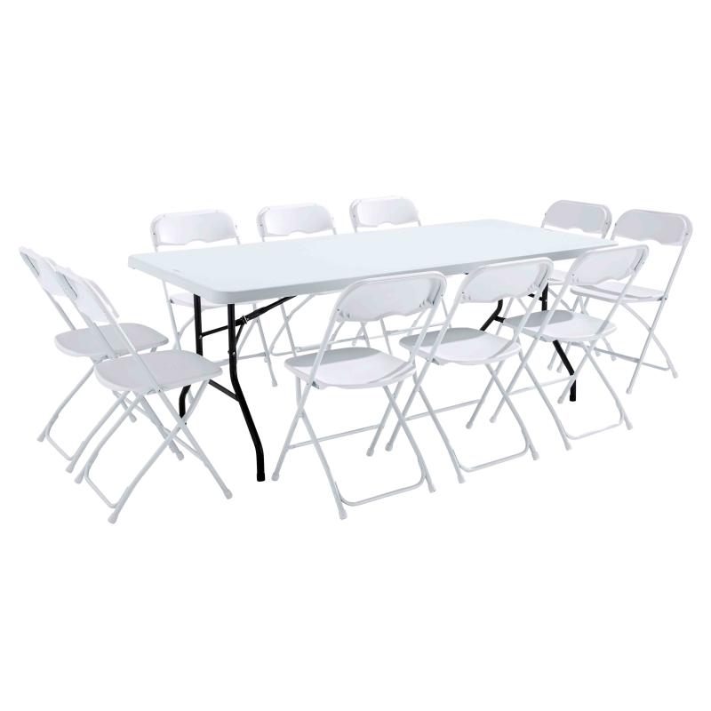 Table monobloc et chaises pliantes 10 places 200cm PEHD