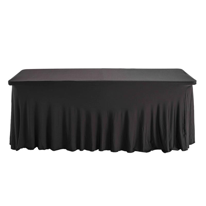 Table pliante en PEHD 180 cm 8 places + nappe drapée noire