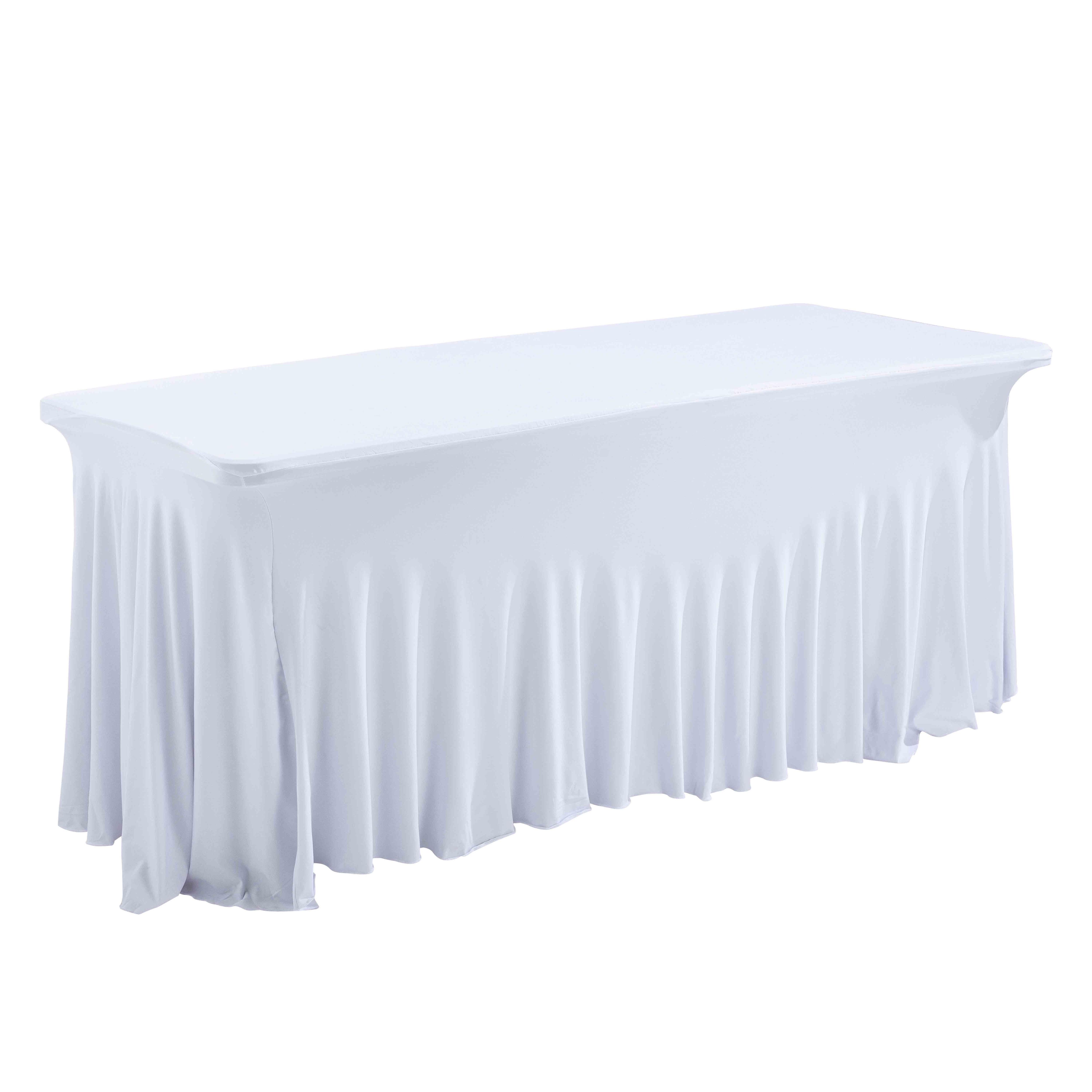 Table pliante 180x75 cm en plastique PEHD 8 places format valise avec nappe drappée blanche