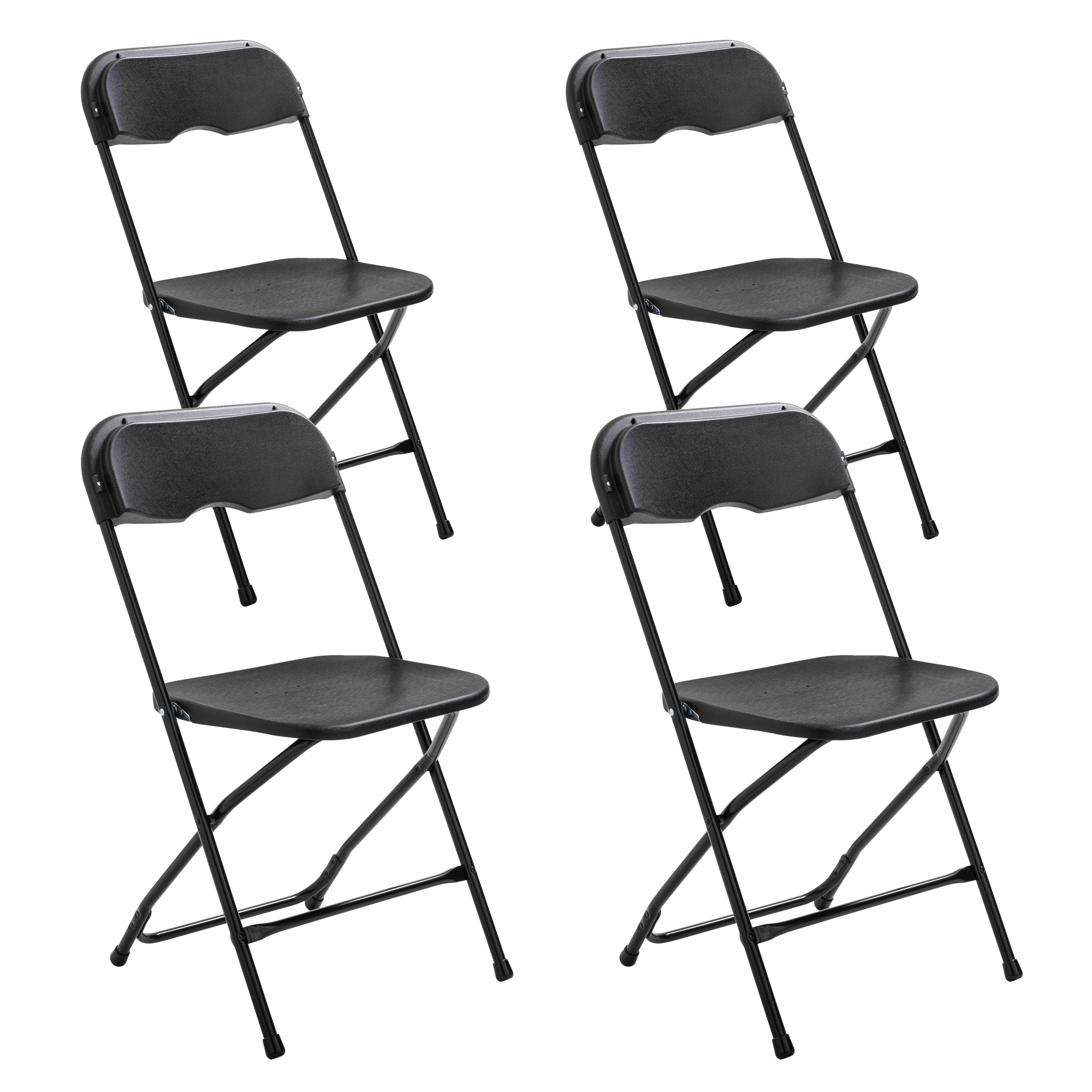 Chaises pliantes noires de réception en plastique et métal - Lot de 4