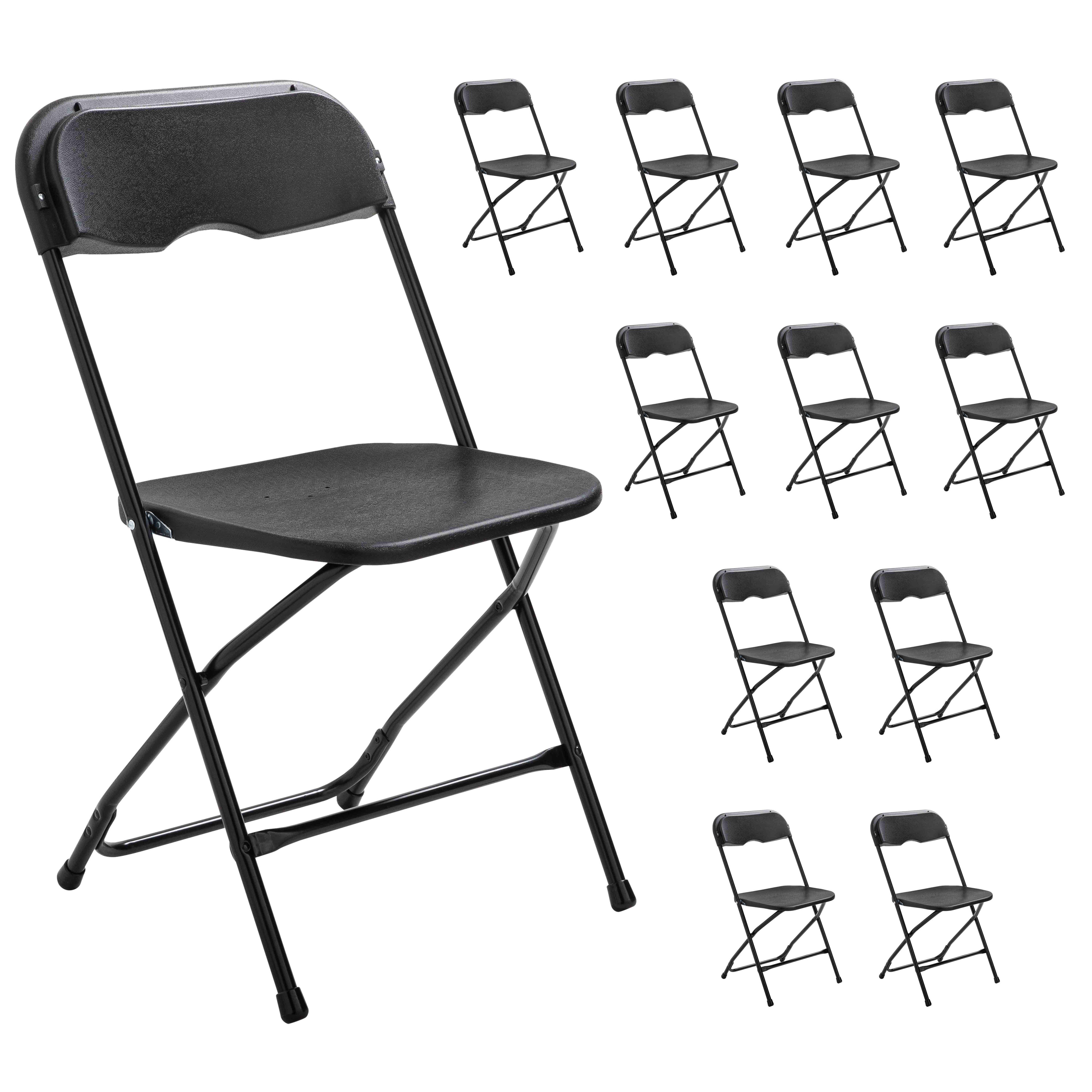 Chaises pliantes noires de réception en plastique et métal - Lot de 12