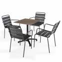 Ensemble de terrasse table carrée inclinable (70x70cm) HPL + 4 fauteuils en métal