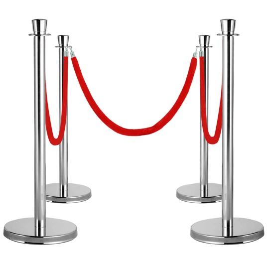4 poteaux de guidage et cordons en velours rouges