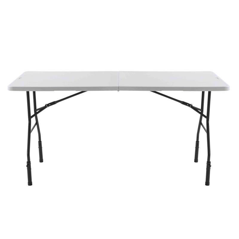 Table pliante 180cm avec 4 rehausseurs et nappe stretch blanche