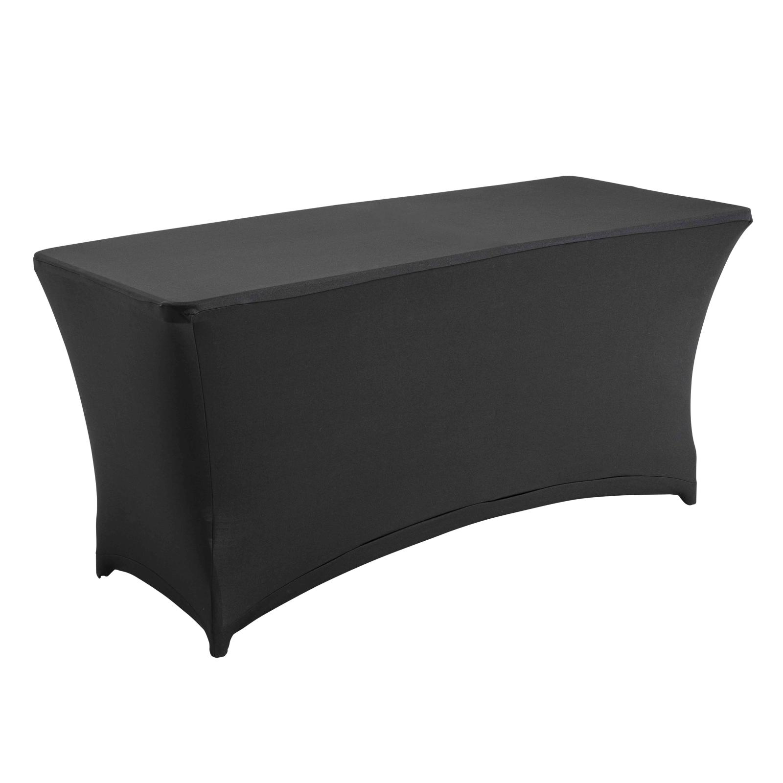 Table pliante 180cm avec 4 rehausseurs + nappe stretch noire Table pliante 180cm avec 4 rehausseurs + nappe stretch noire