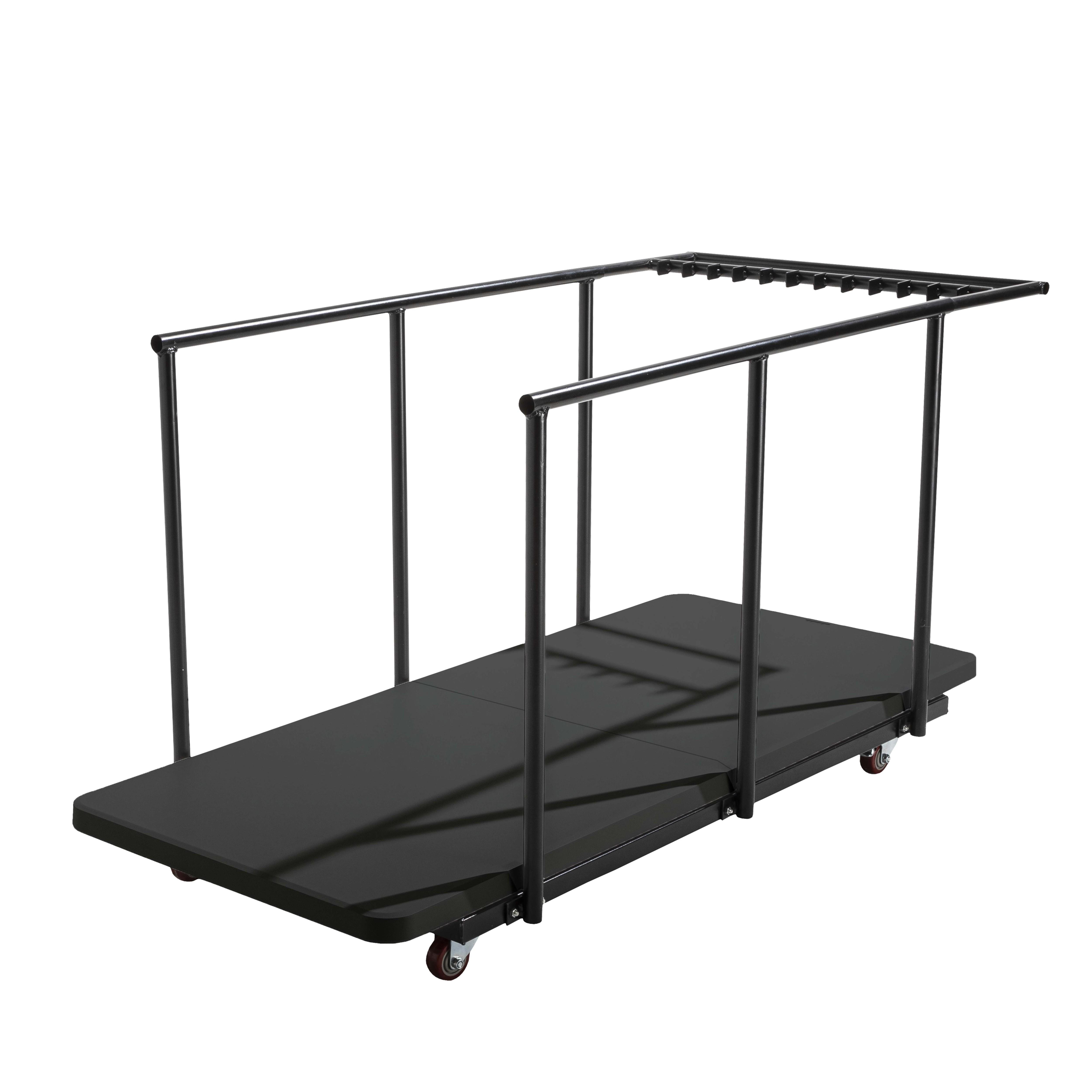 Lot de 18 tables pliantes noires 180 cm et chariot de transport - Plastique