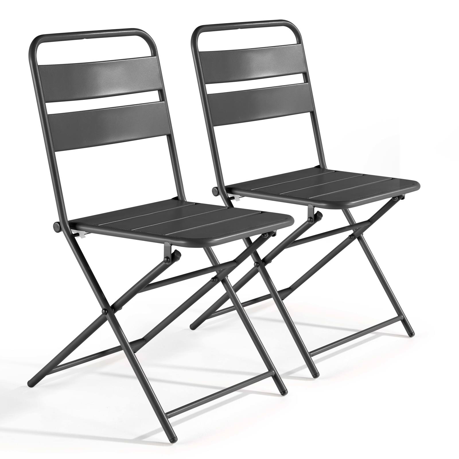 Lot de 2 chaises pliantes en acier thermolaqué Lot de 2 chaises pliantes en acier thermolaqué