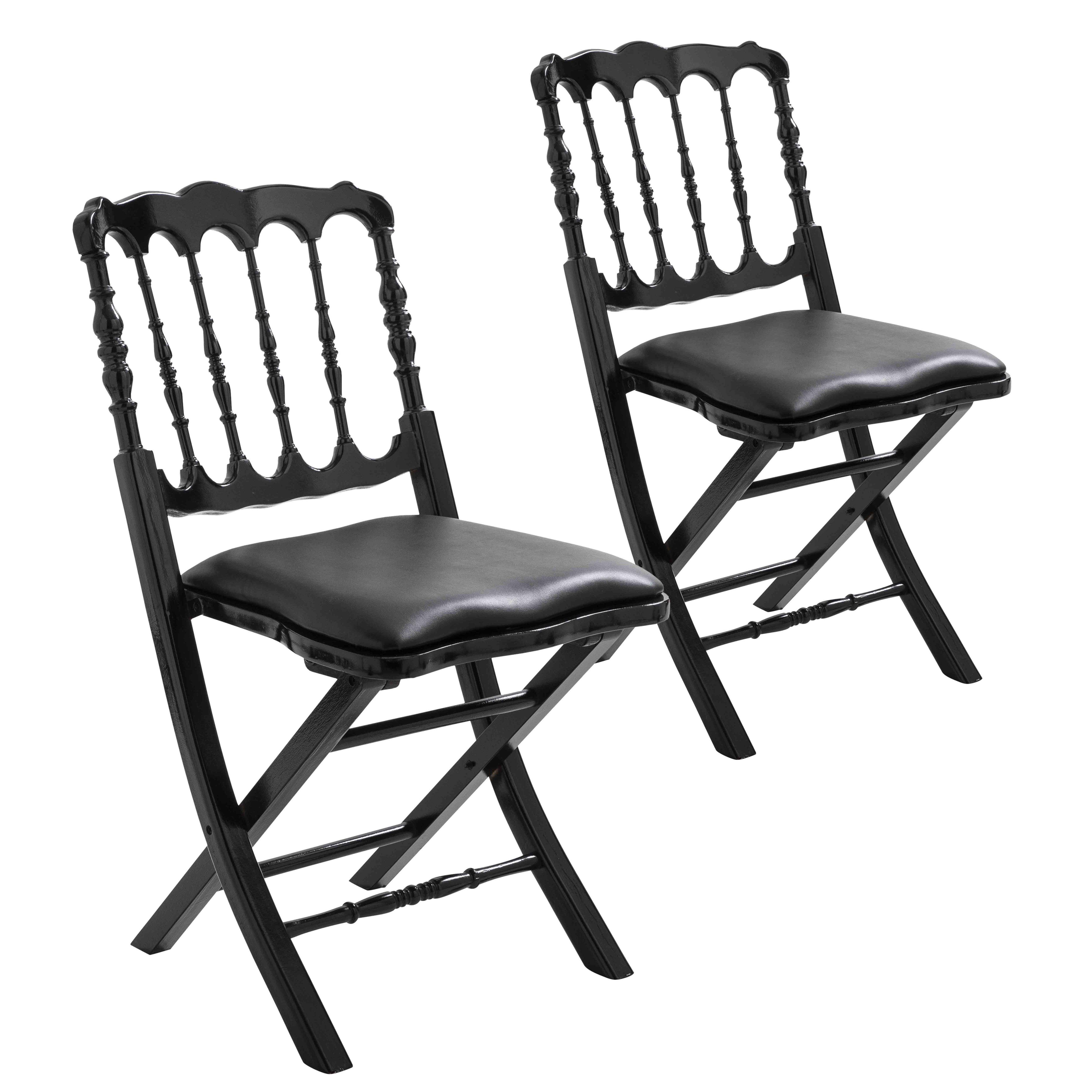 Chaises pliantes noires de réception en bois - Lot de 2