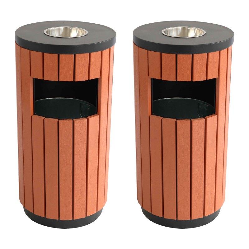 Lot de 2 poubelles d'extérieur 29L + cendrier acier bois