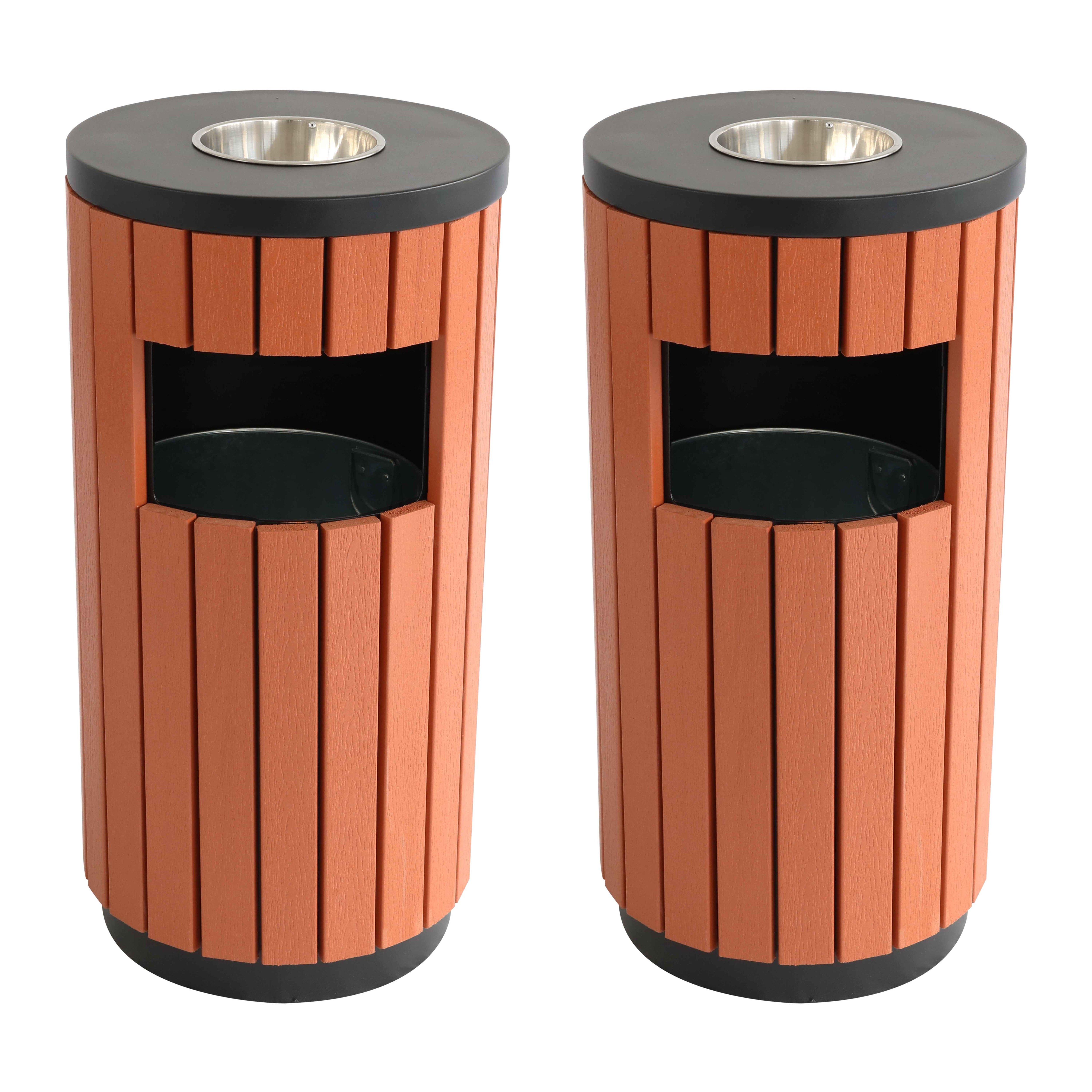 Lot de 2 poubelles bois d'extérieur + cendrier - 29 L