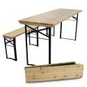 Table de brasserie pliante en bois + bancs 180cm 8 places