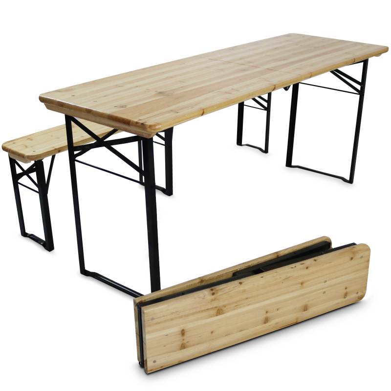 Table avec 2 bancs de brasserie pliants en bois 218 cm | Mobeventpro