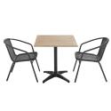 Table de terrasse carré plateau bois et 2 chaises en résine et aluminium - Gris