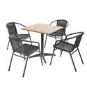 Table de terrasse carré plateau bois et 4 chaises en résine et aluminium - Gris
