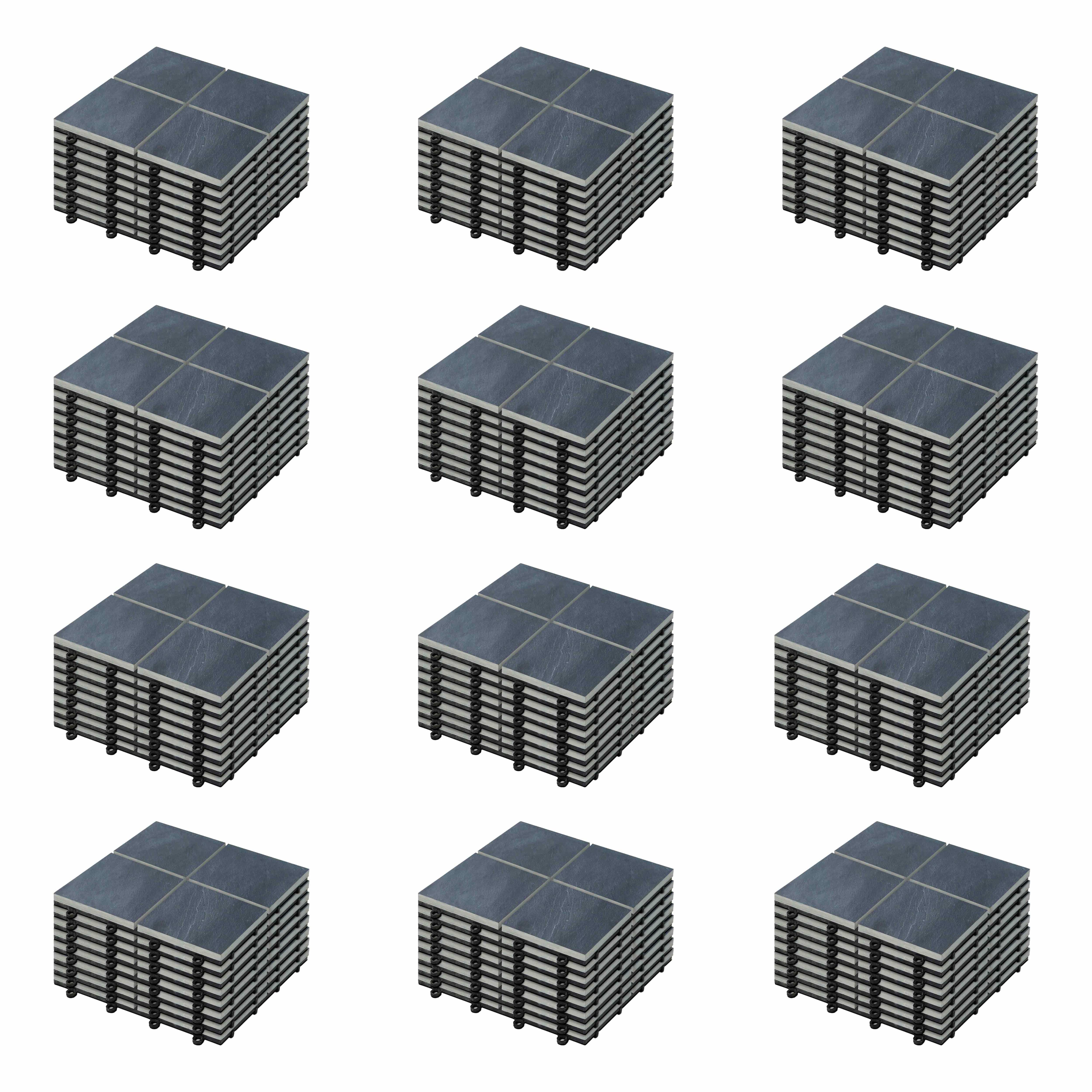 Dalles de terrasse clipsables à carreaux en pierre noire (30x30x2,5 cm) - Vendues par lot - Pierre naturelle