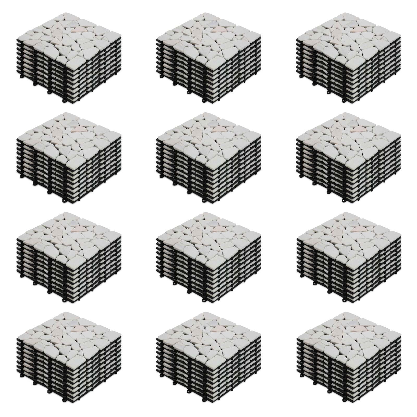 8 Dalles de terrasse en galets de marbre blanc