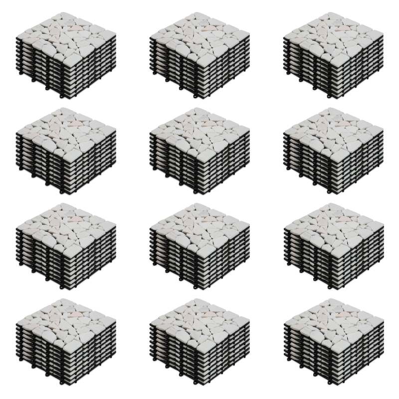 8 Dalles de terrasse en galets de marbre blanc