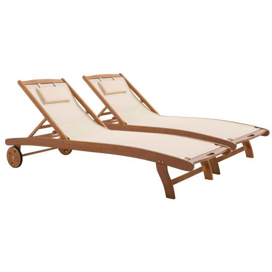 Lot de 2 transats en bois et textilène