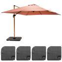 Ensemble parasol déporté inclinable (3 x 3m) 250g/m² + 4 dalles à lester remplissables