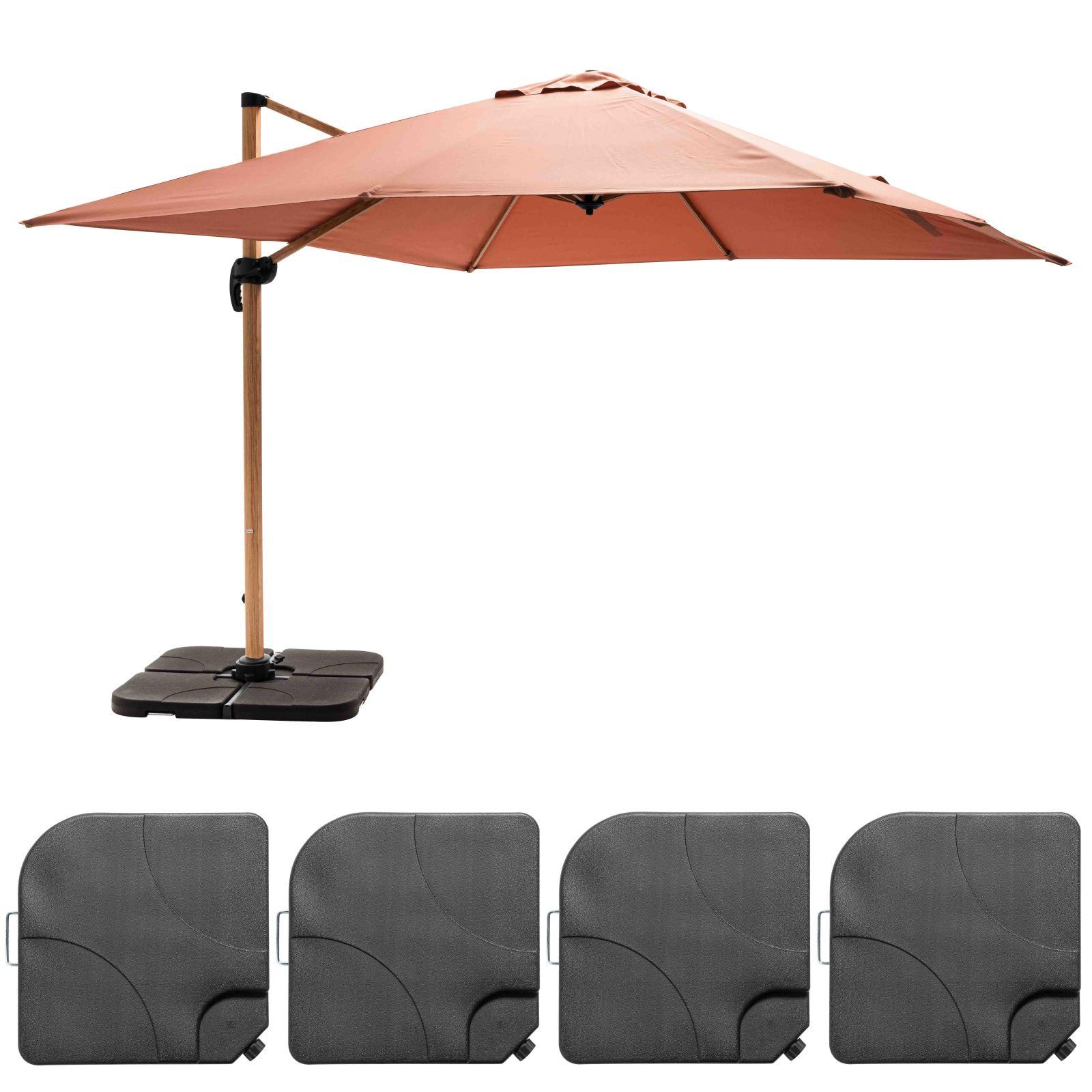 Ensemble parasol déporté inclinable (3 x 3m) 250g/m² + 4 dalles à lester remplissables Ensemble parasol déporté inclinable (3 x 3m) 250g/m² + 4 dalles à lester remplissables