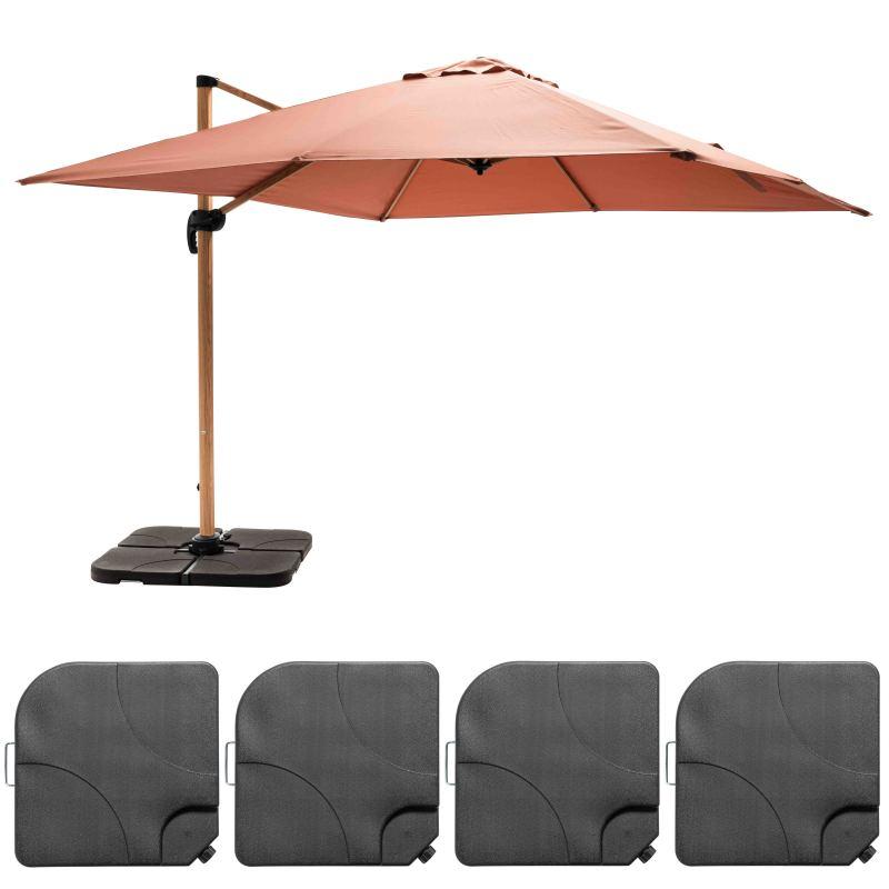 Ensemble parasol déporté inclinable (3 x 3m) 250g/m² + 4 dalles à lester remplissables
