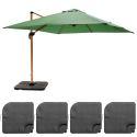 Ensemble parasol déporté inclinable (3 x 3m) 250g/m² + 4 dalles à lester remplissables