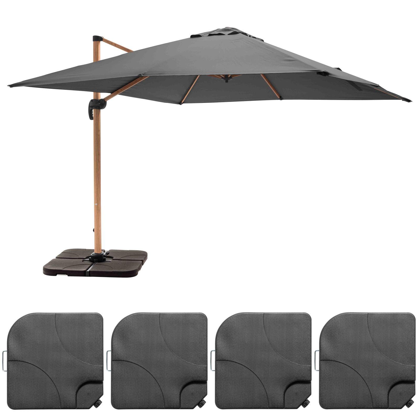 Ensemble parasol déporté inclinable (3 x 3m) 250g/m² + 4 dalles à lester remplissables