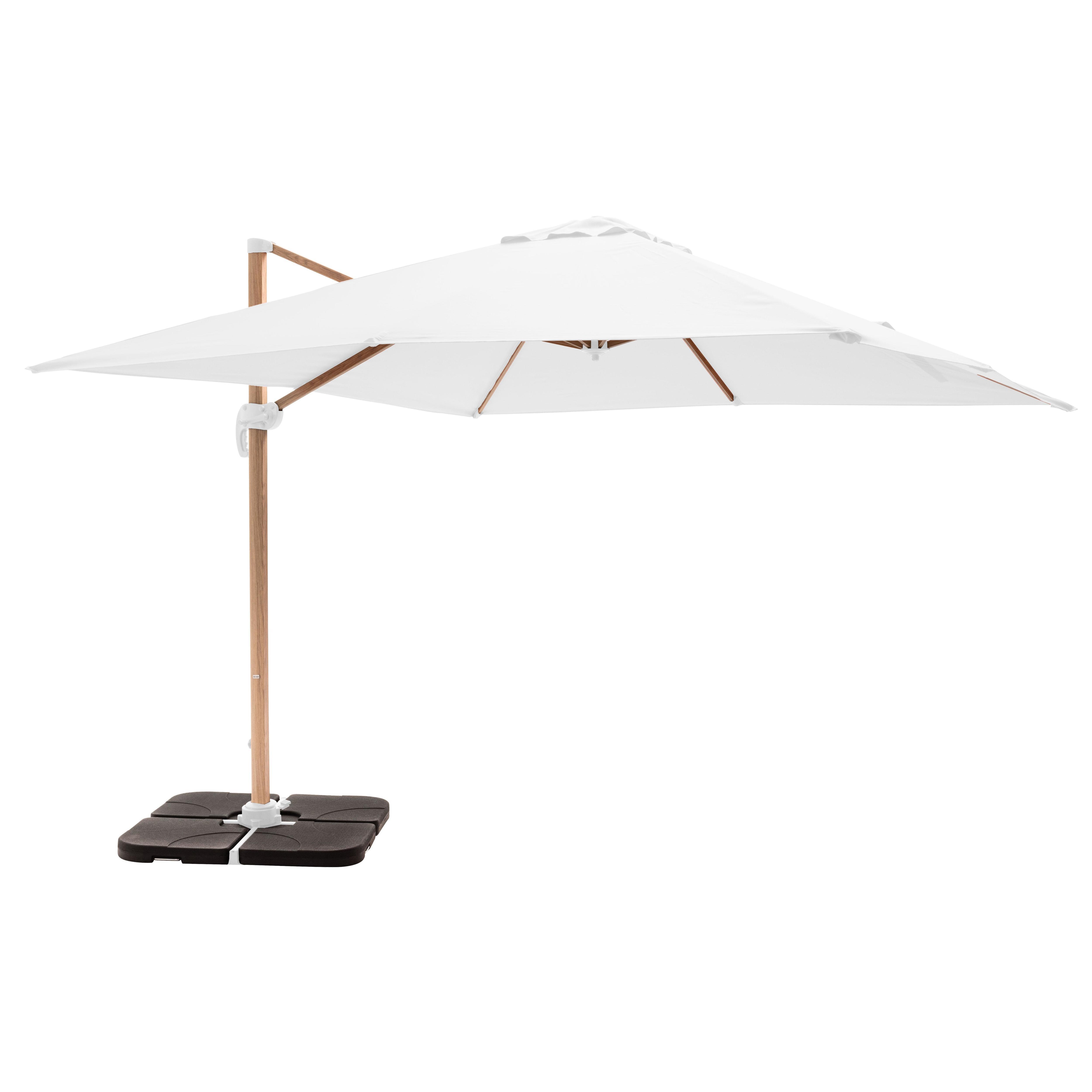 Parasol déporté professionnel 3x3 m carré inclinable 250g/m² inclinable rotatif 360° et 4 dalles à lester remplissables