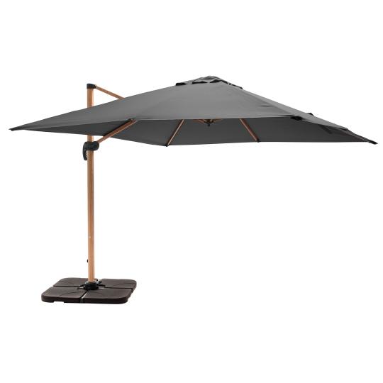 Parasol déporté professionnel 3x3 m carré inclinable 250g/m² inclinable rotatif 360° et 4 dalles à lester remplissables | Mobeve
