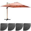 Ensemble parasol déporté inclinable carré (3 x 3m) 250g/m² + 4 dalles lestées