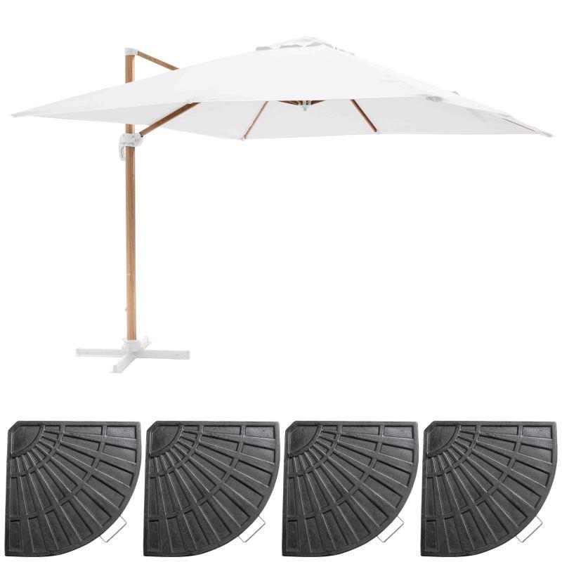 Ensemble parasol déporté inclinable carré (3 x 3m) 250g/m² + 4 dalles lestées