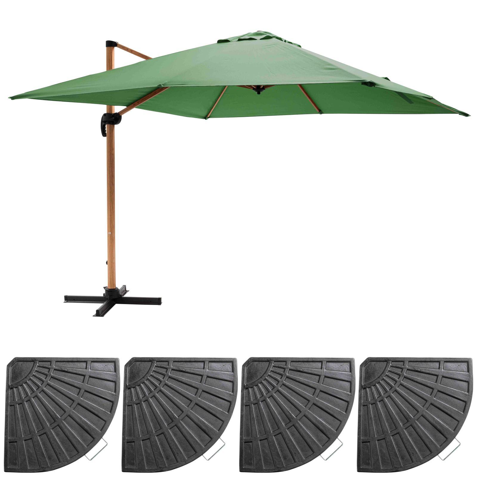 Ensemble parasol déporté inclinable carré (3 x 3m) 250g/m² + 4 dalles lestées