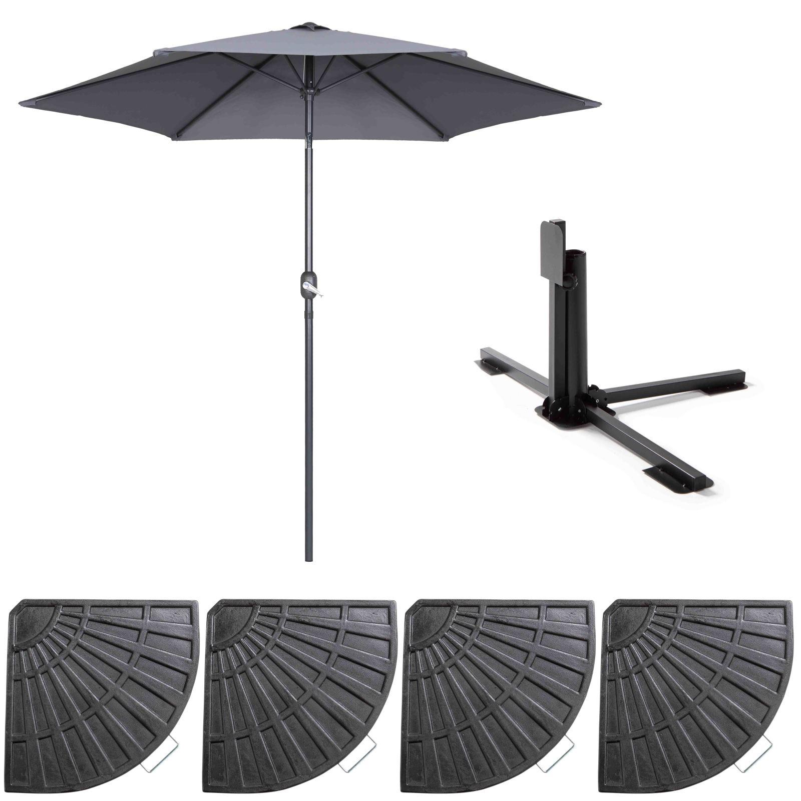 Ensemble parasol droit inclinable 180g/m² (Ø3m) avec pied pliant + 4 dalles lestées Ensemble parasol droit inclinable 180g/m² (Ø3m) avec pied pliant + 4 dalles lestées