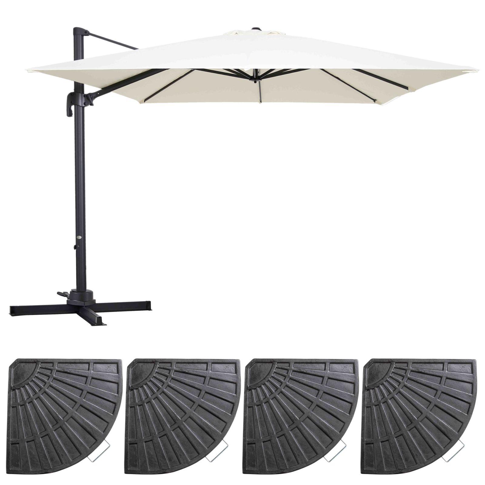 Ensemble parasol déporté carré 250g/m² (3 x 3m) rotatif 360° + 4 dalles lestées