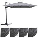 Ensemble parasol déporté carré 250g/m² (3 x 3m) rotatif 360° + 4 dalles lestées