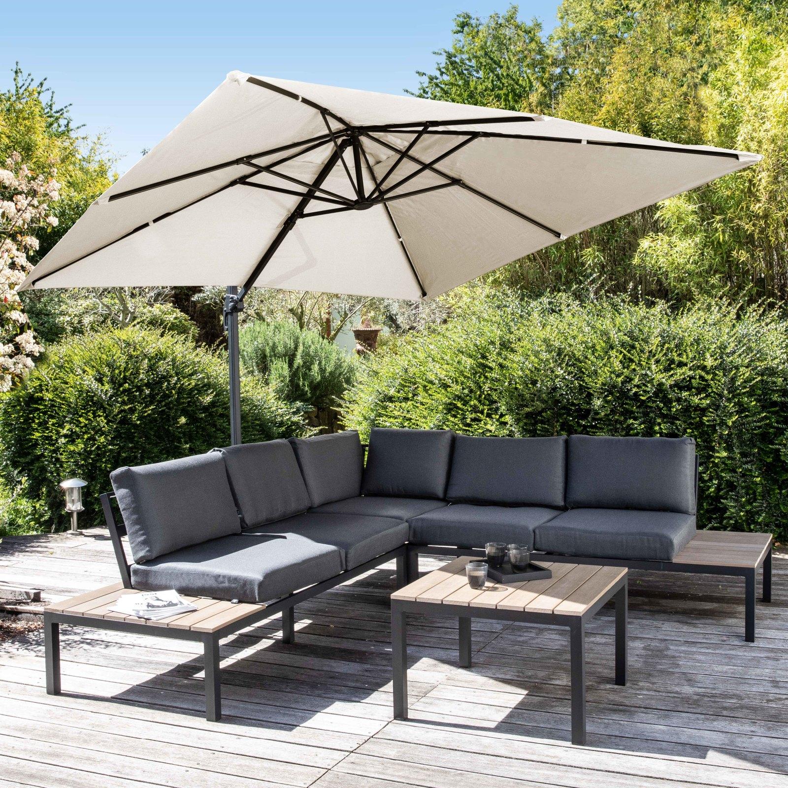Ensemble parasol déporté carré 250g/m² (3 x 3M) rotatif 360° + Dalle à lester sur roues 100 L