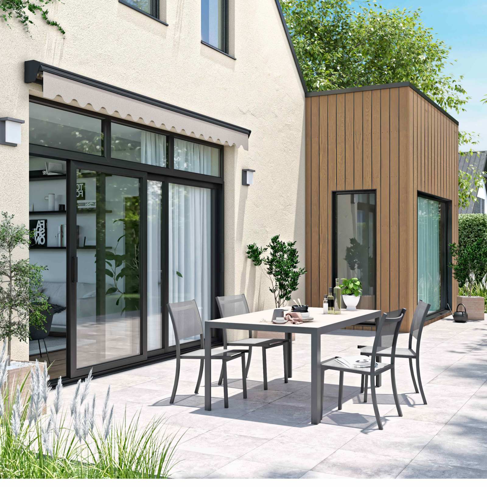 Store banne motorisé avec coffre semi-intégral - 3x4m Store banne motorisé avec coffre semi-intégral - 3x4m