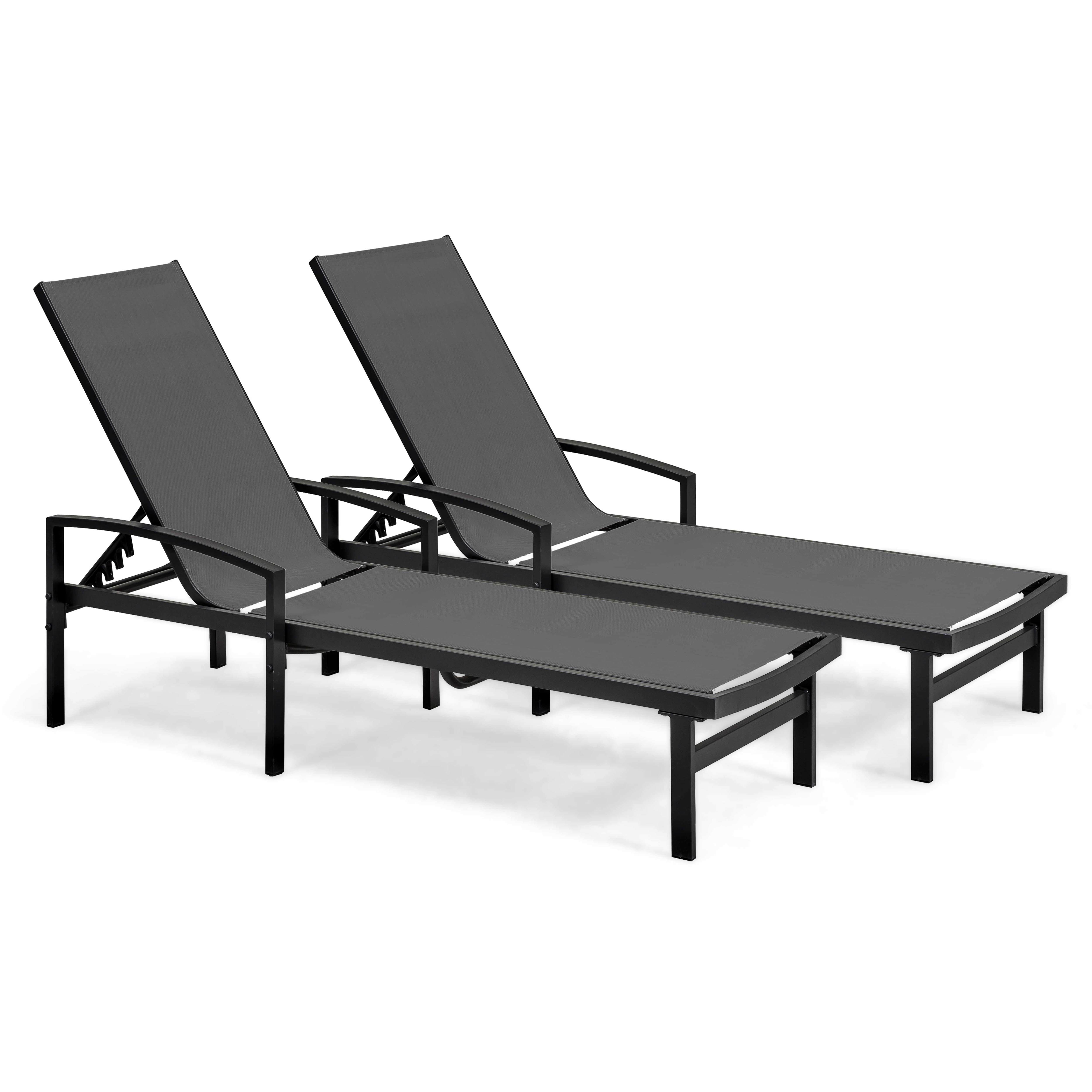 Transats professionnels aluminium et textilène inclinables 5 positions avec accoudoirs - Lot de 2