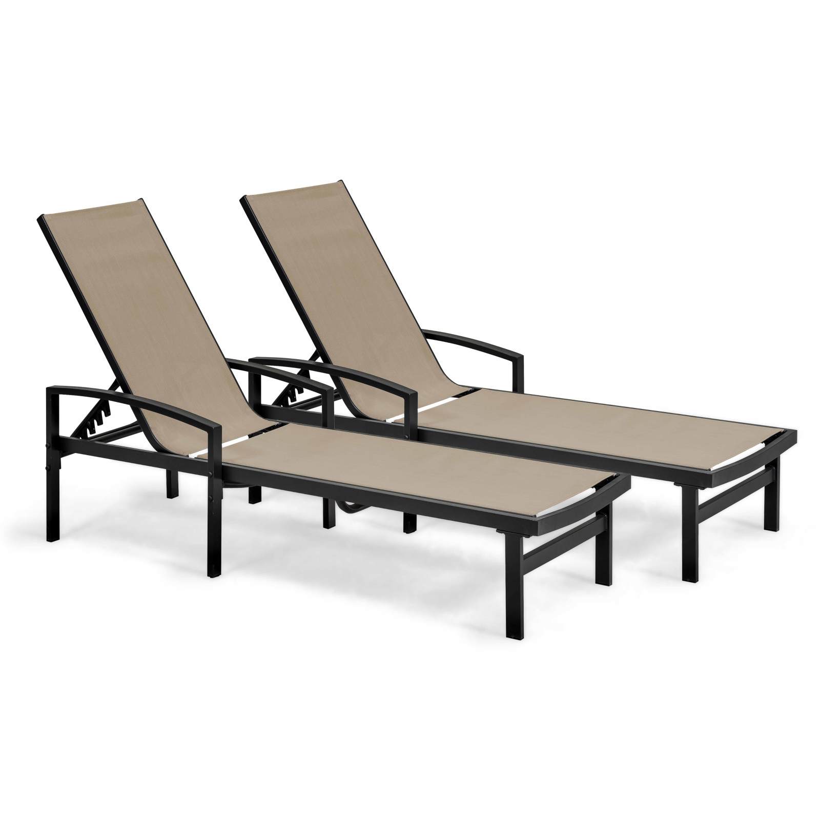 Lot de 2 bains de soleil avec accoudoirs en aluminium et textilène