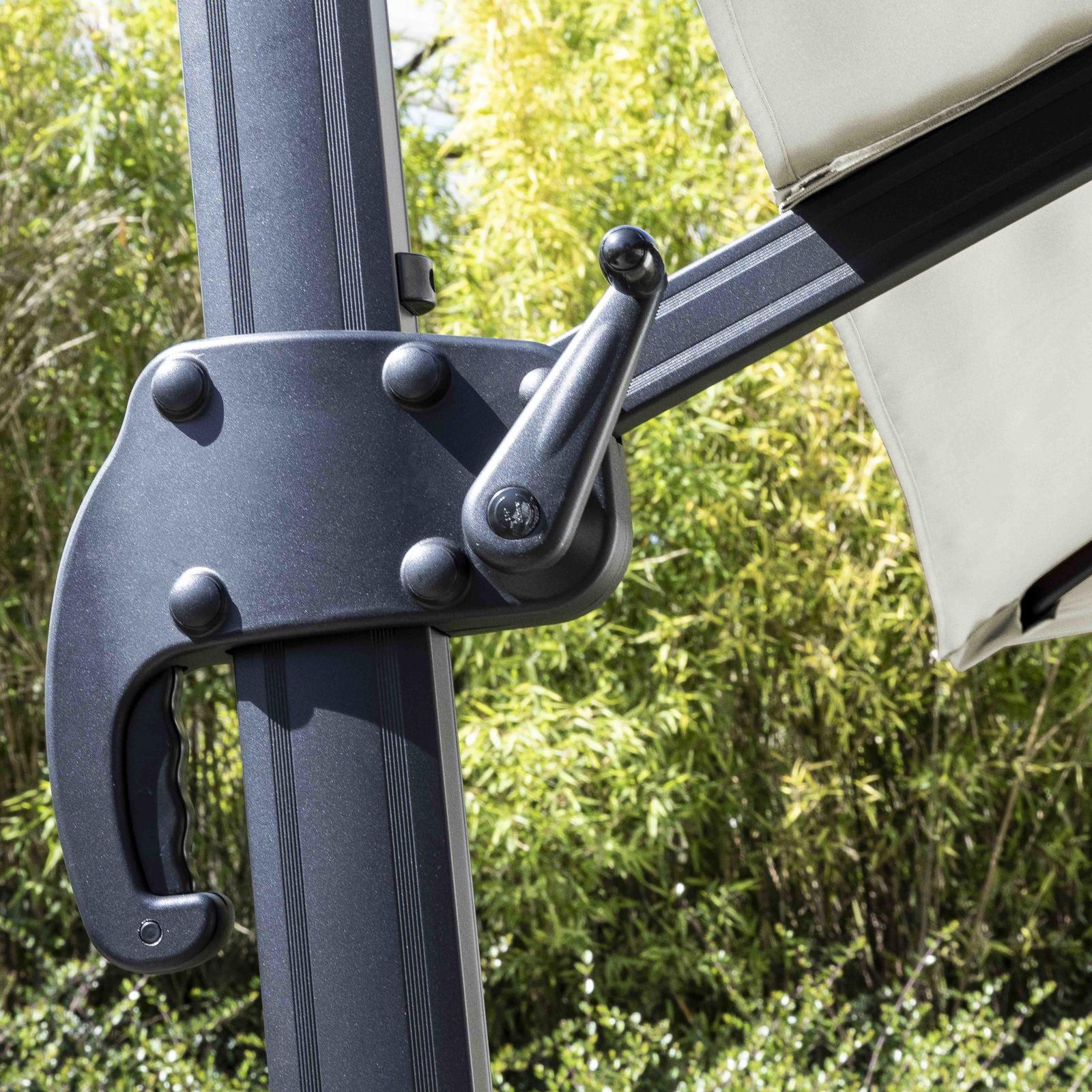 Ensemble parasol déporté carré 250g/m² (3 x 3m) rotatif 360° + 4 dalles lestées