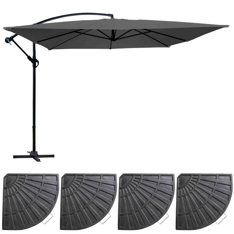 Ensemble parasol déporté inclinable 160g/m² (3 x 3m) + 4 dalles lestées