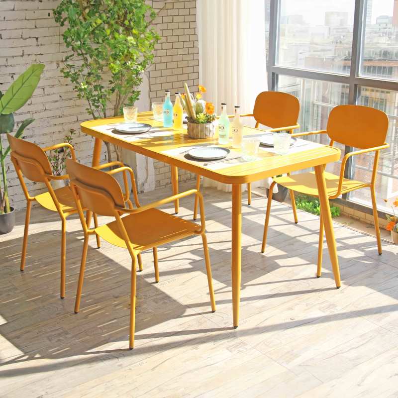 Ensemble table de terrasse (150 x 75 x 75 cm) + 4 fauteuils en aluminium